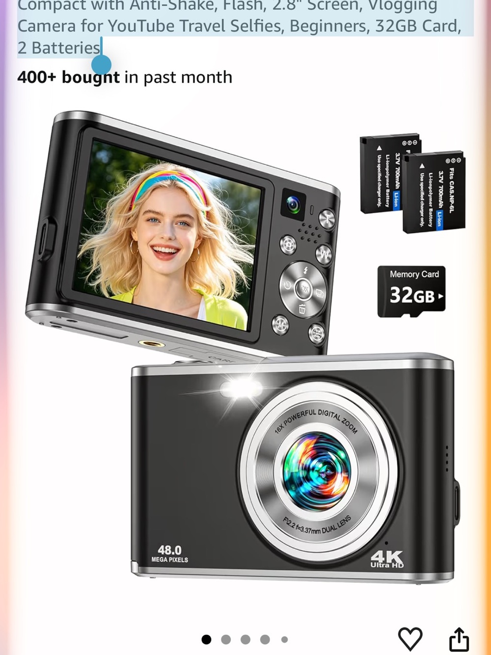 Brand new Compact 48MP Black Digital Camera with 4K Video and 2.8" Flip Screen